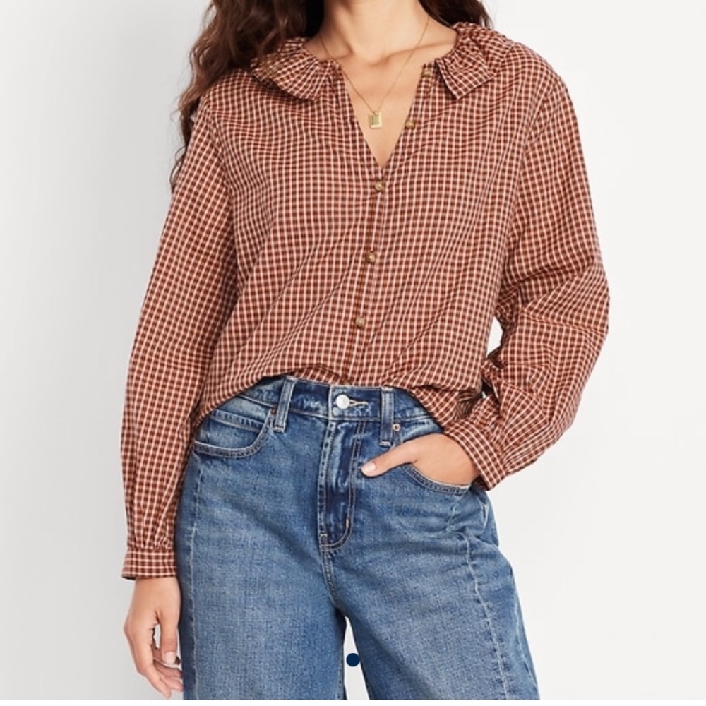 Old Navy Brown Plaid Button Down Shirt